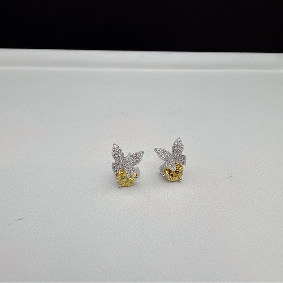 SGE17 S925 Stamped 0.5CT Round Cut Yellow Moissanite Butterfly Studs Earring
